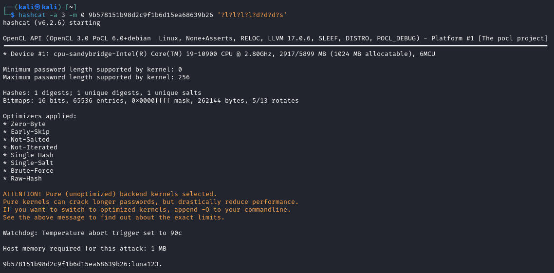 Ejemplo de uso de máscara en Hashcat