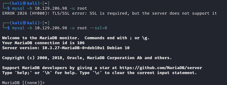 Iniciar sesión en mysql
